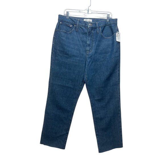 Madewell Perfect Vintage Jeans Womens 31 Dark Wash Straight High Rise Raw Hem - Picture 1 of 16